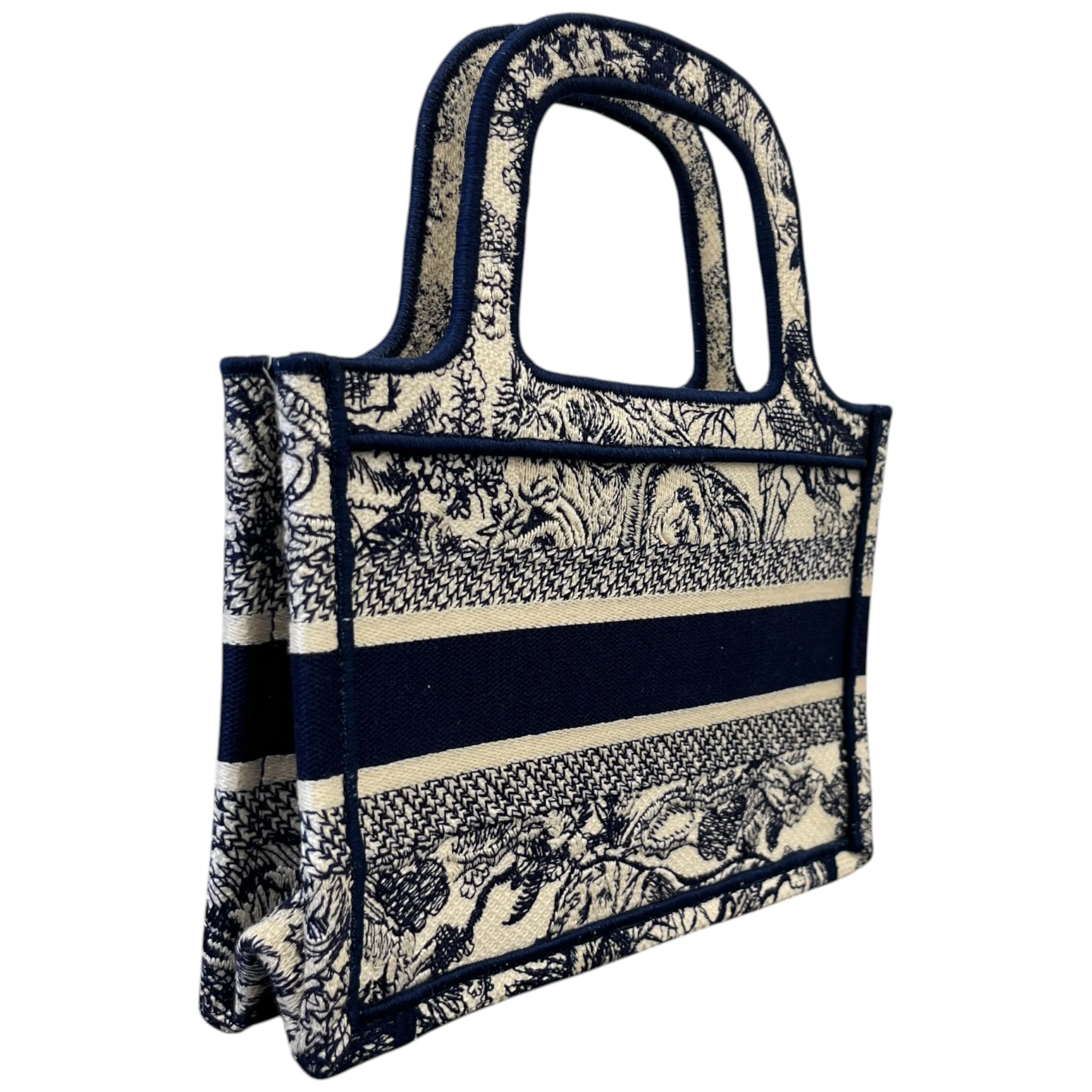 Women's Toile De Jouy Mini Book Tote Bag Navy - Image 9