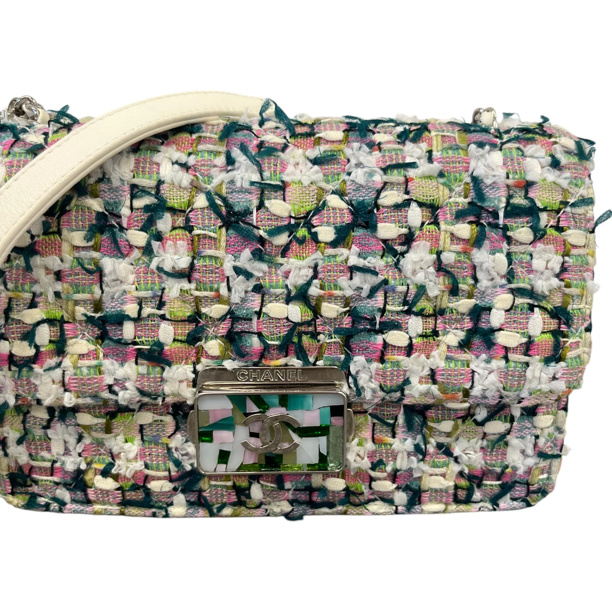Women's Tweed Beauty Lock Flap Bag White - Image 10