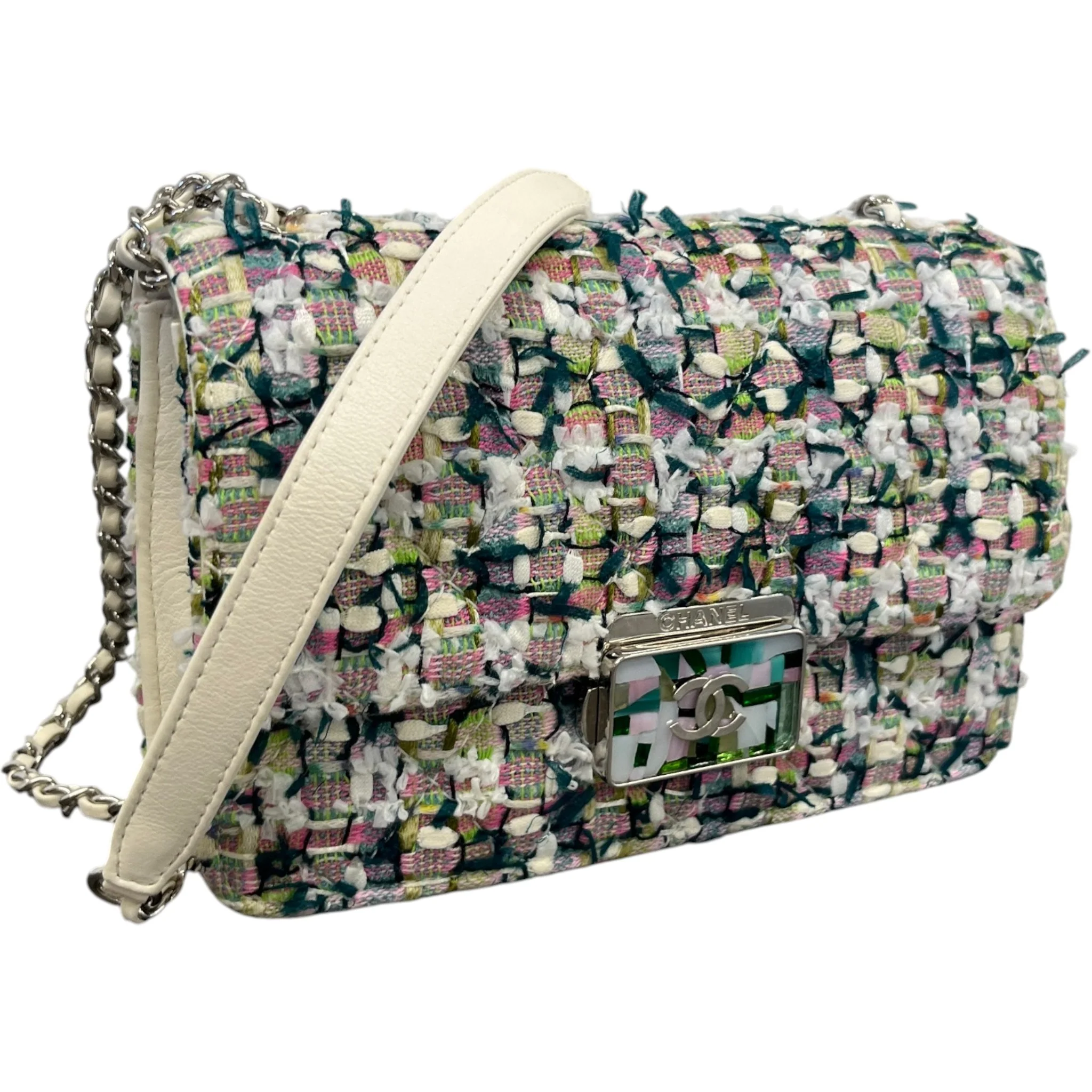 Women's Tweed Beauty Lock Flap Bag White - Image 4