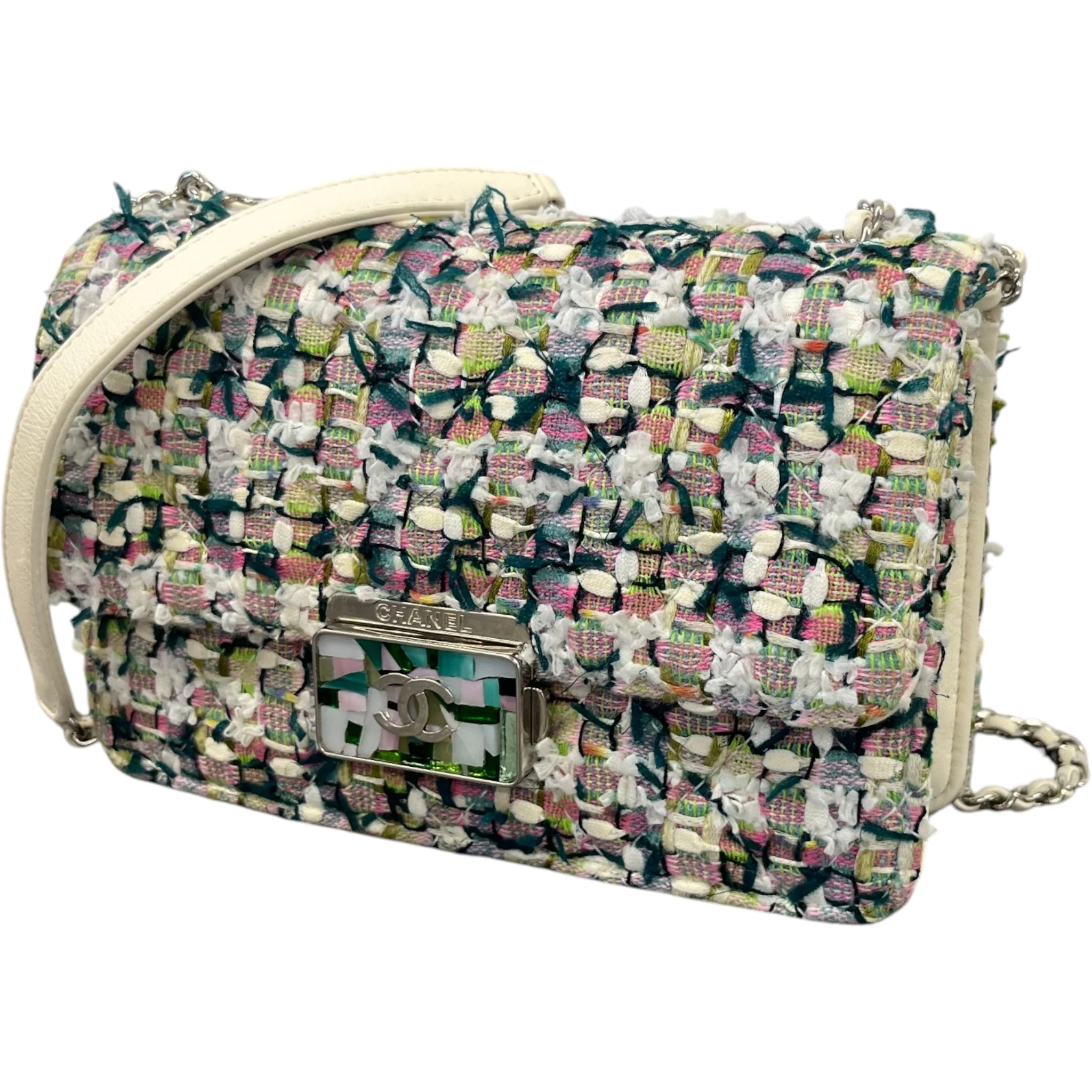Women's Tweed Beauty Lock Flap Bag White - Image 5