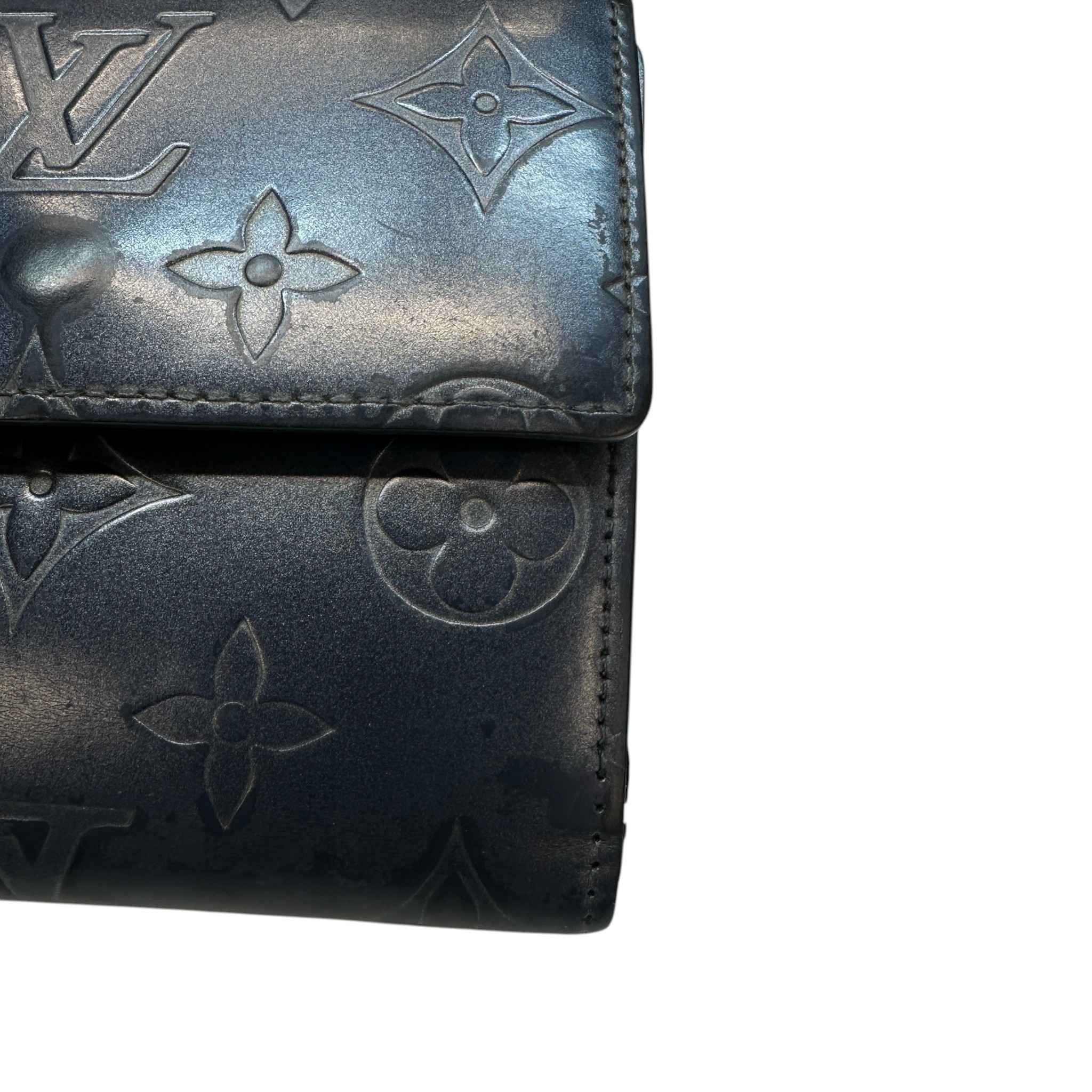 Women's Vernis Leather Elise Trifold Wallet Navy - Image 10