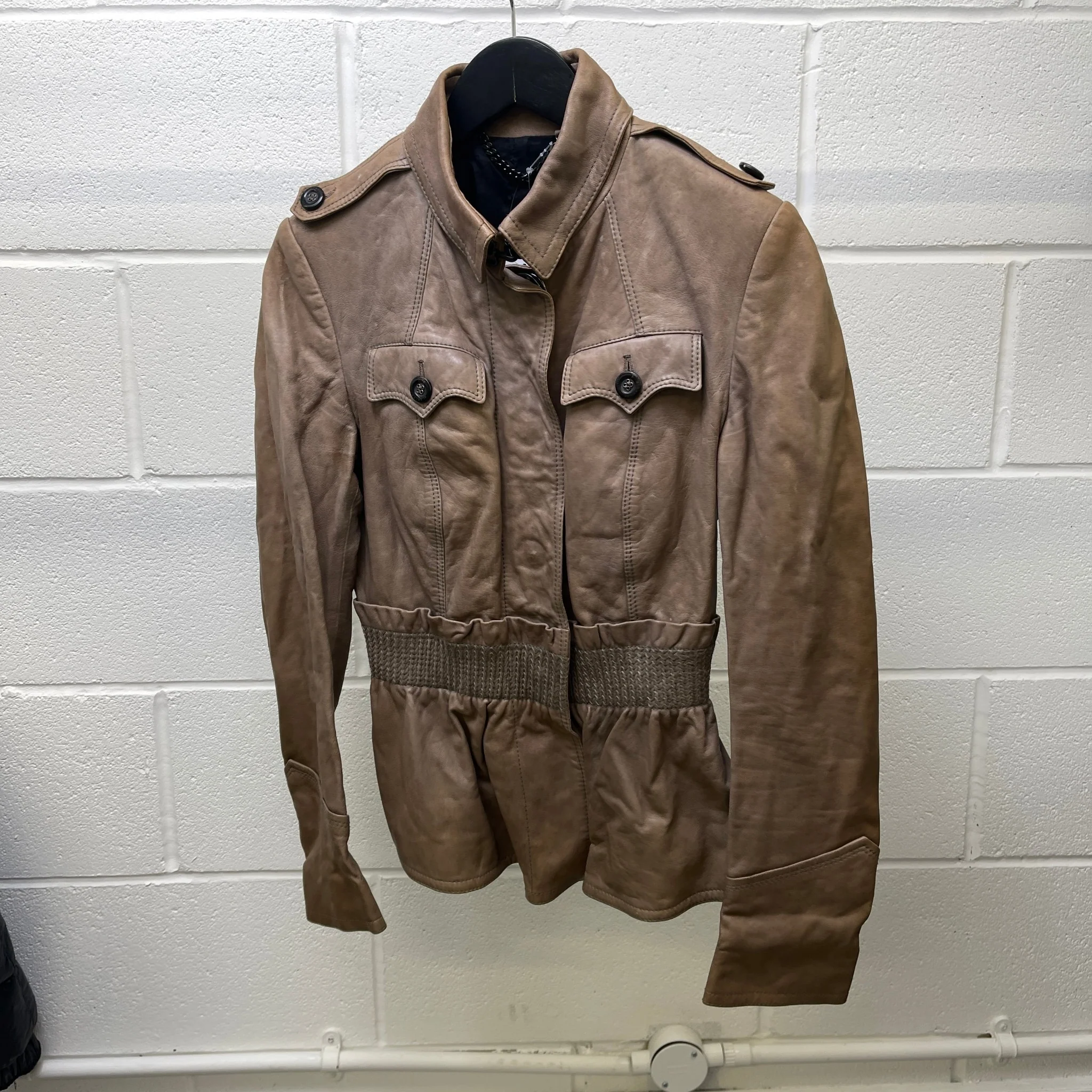 Women's Vintage Biker Jacket Beige Size 44 / UK 12 - Image 10
