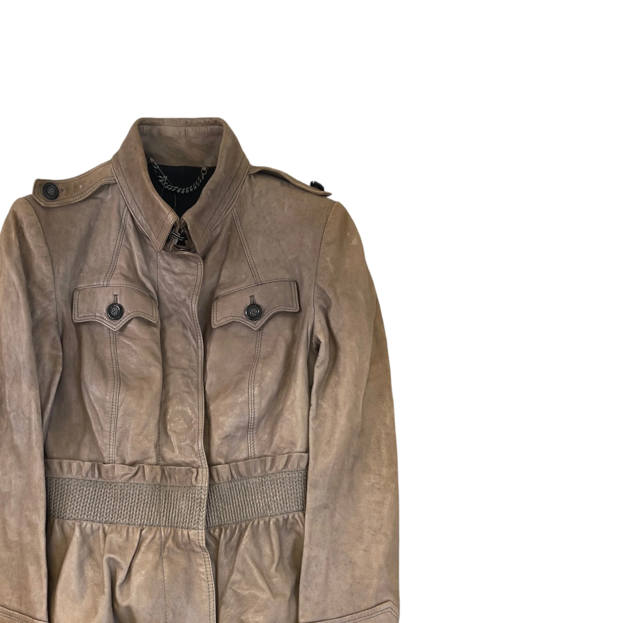 Women's Vintage Biker Jacket Beige Size 44 / UK 12 - Image 3