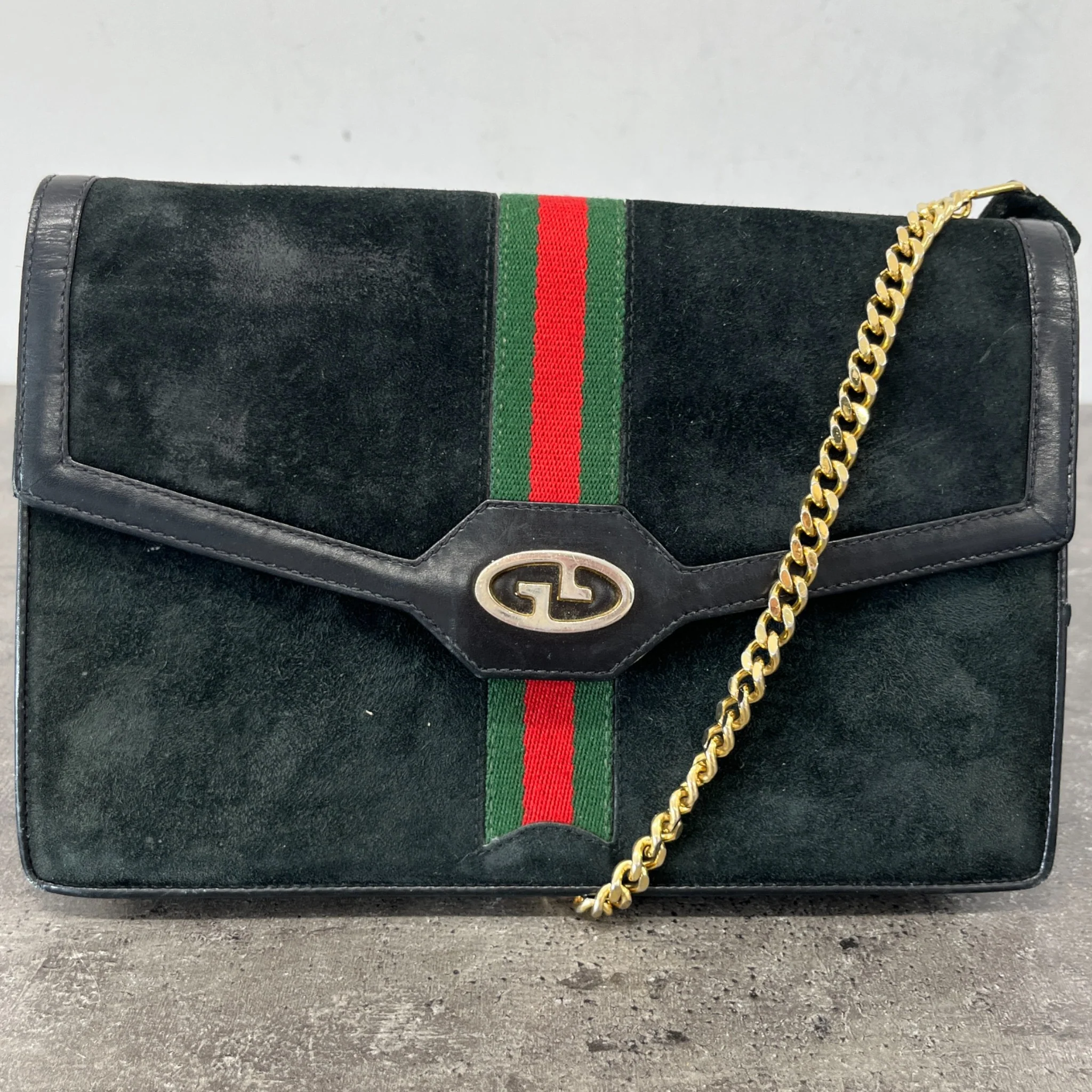 Women's Vintage Suede Web Bag Black - Image 12