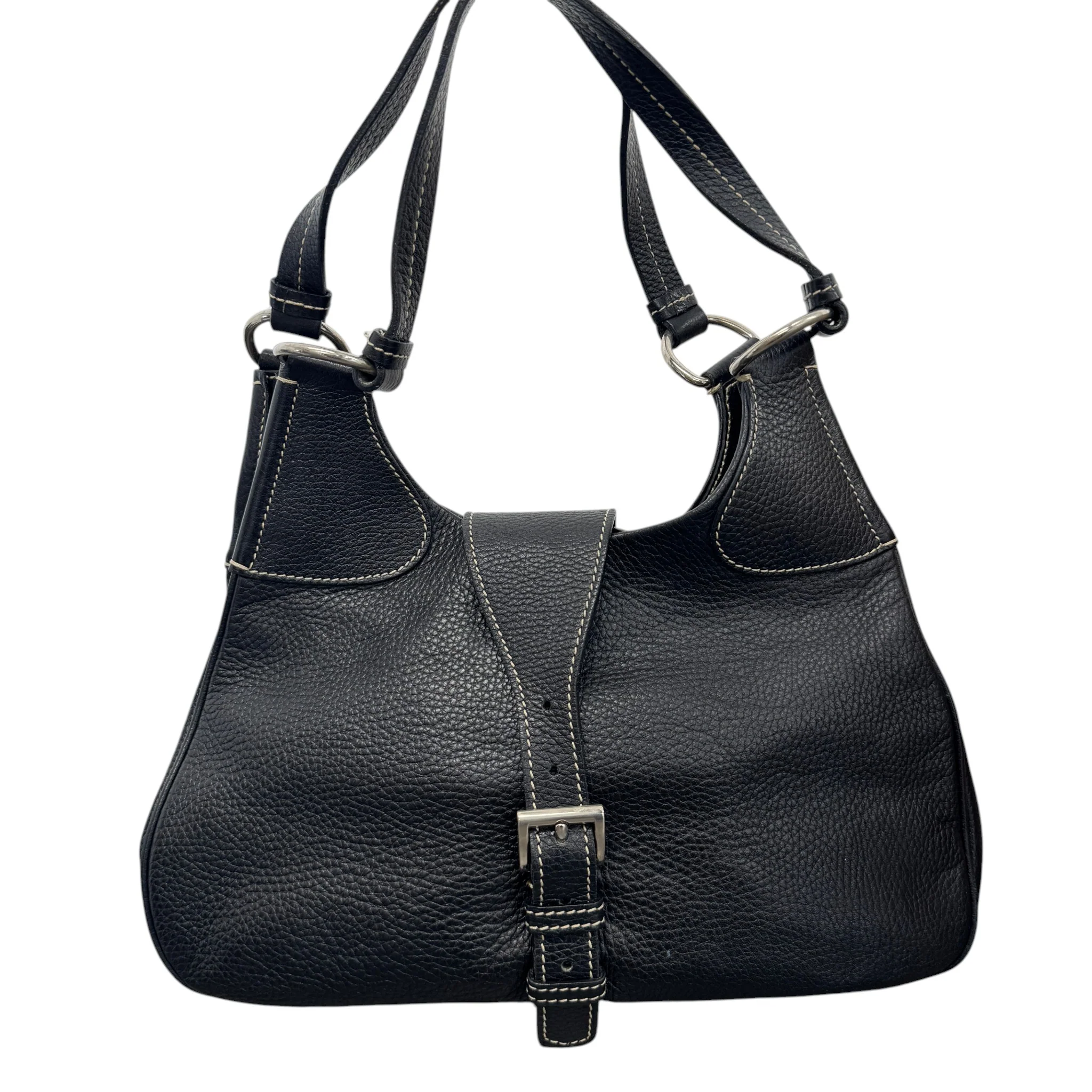 Women's Vitello Daino Life Moon Hobo Handbag Black