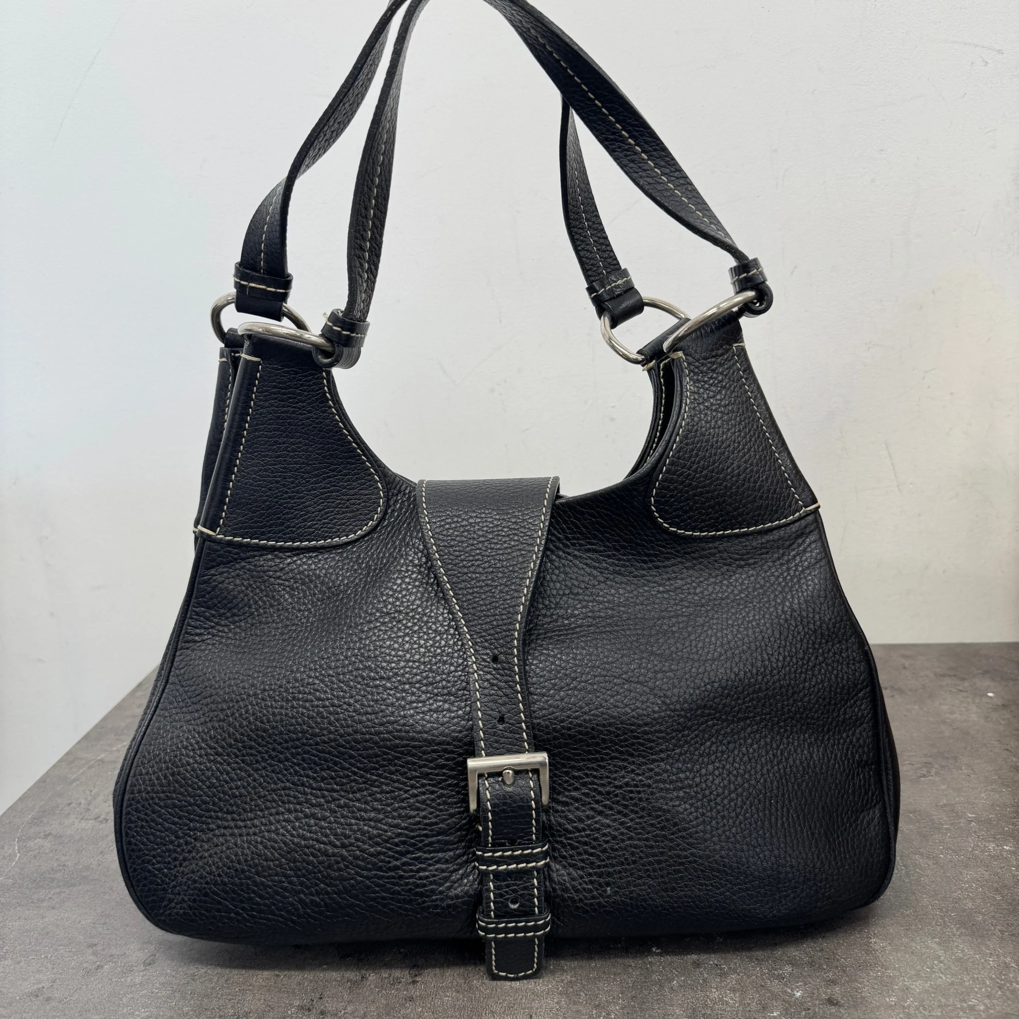 Women's Vitello Daino Life Moon Hobo Handbag Black - Image 11