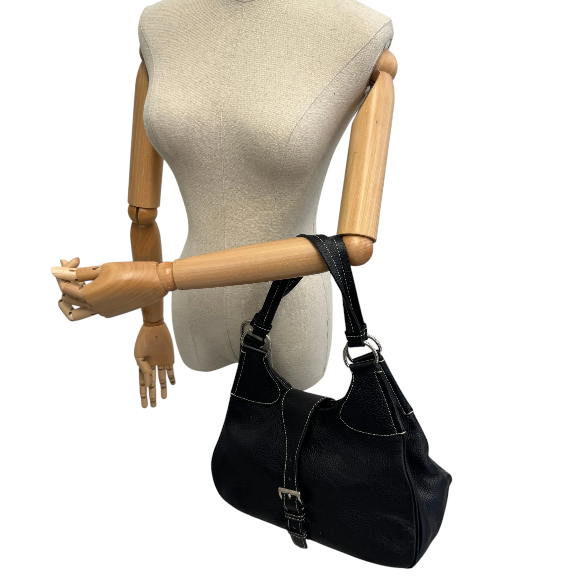 Women's Vitello Daino Life Moon Hobo Handbag Black - Image 2