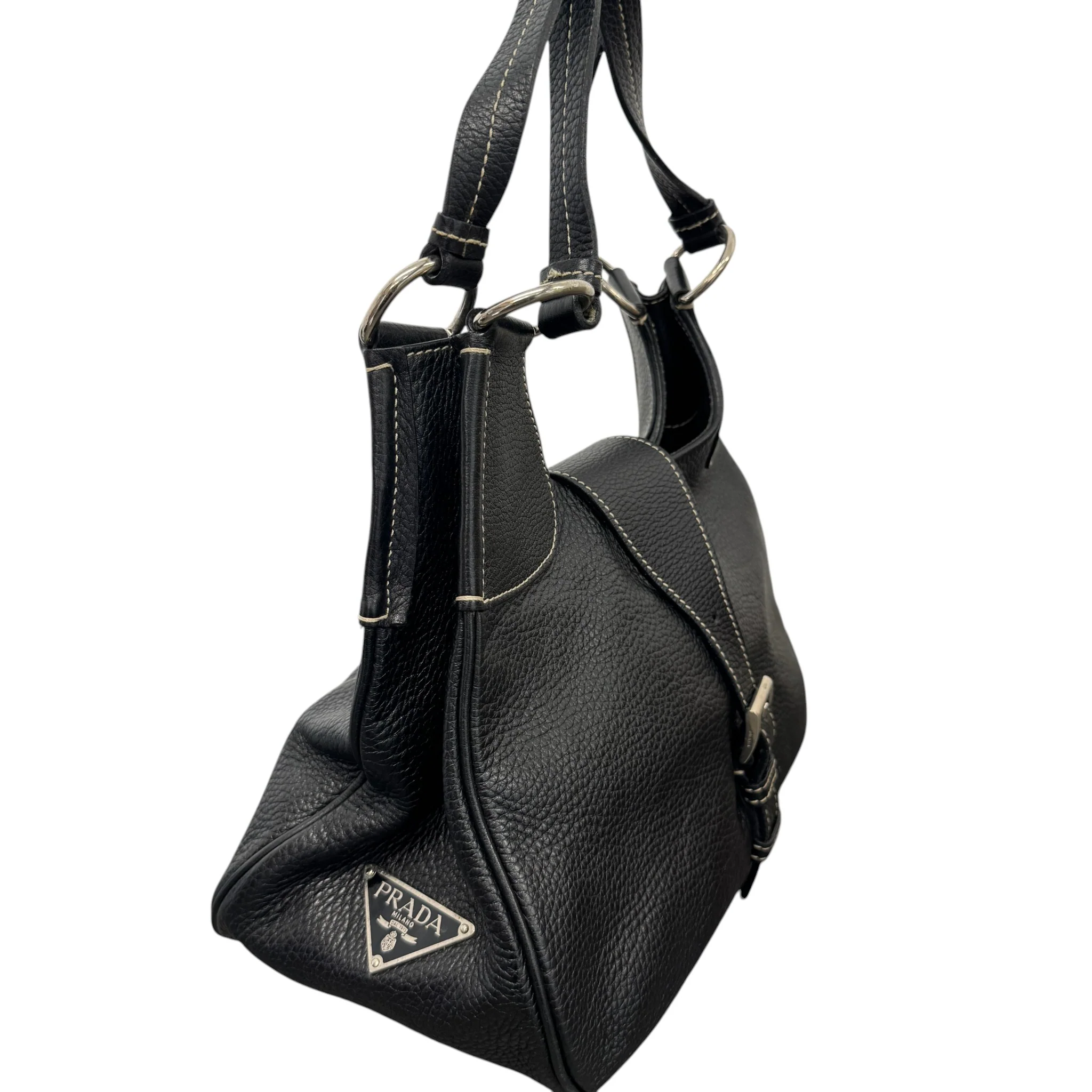 Women's Vitello Daino Life Moon Hobo Handbag Black - Image 4