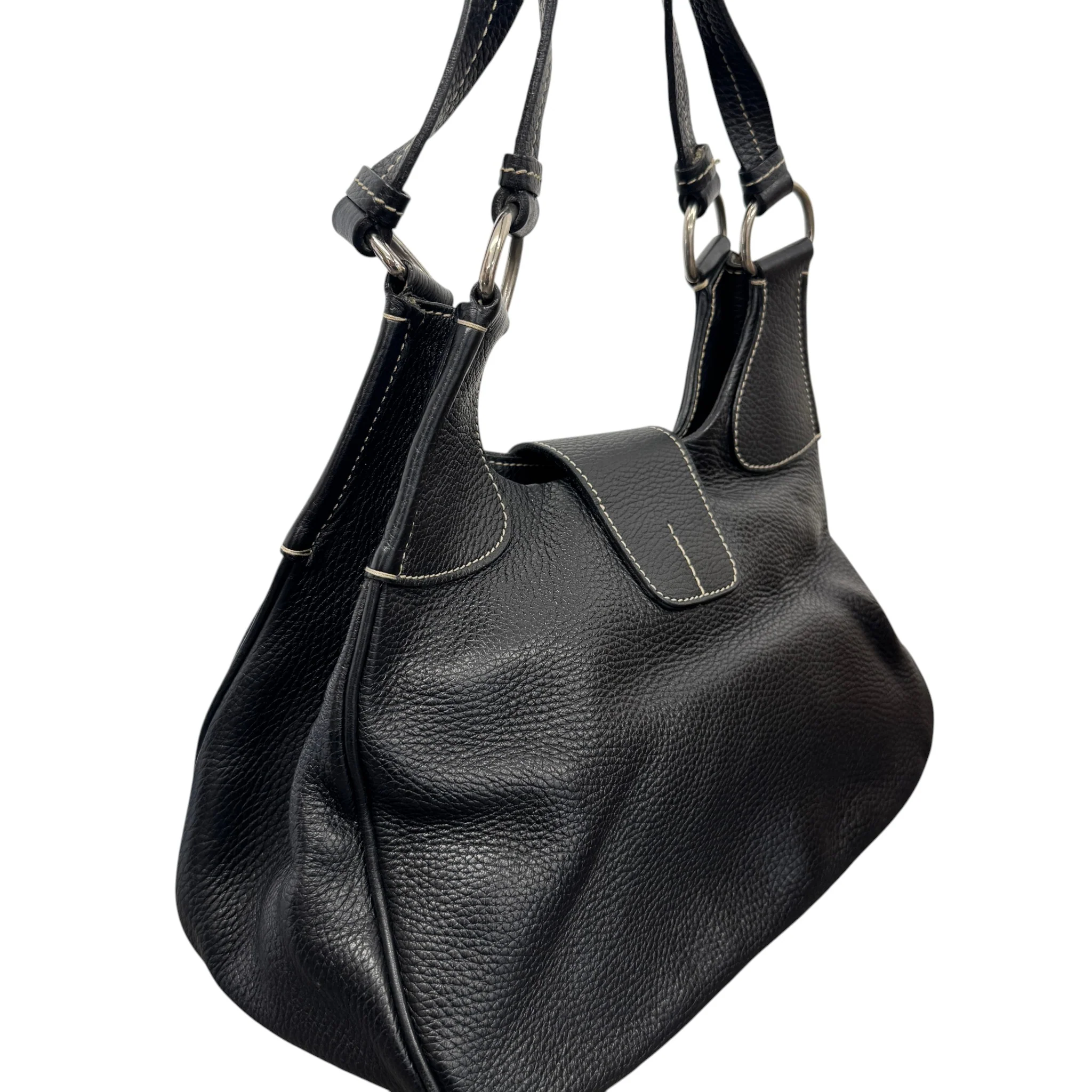 Women's Vitello Daino Life Moon Hobo Handbag Black - Image 6