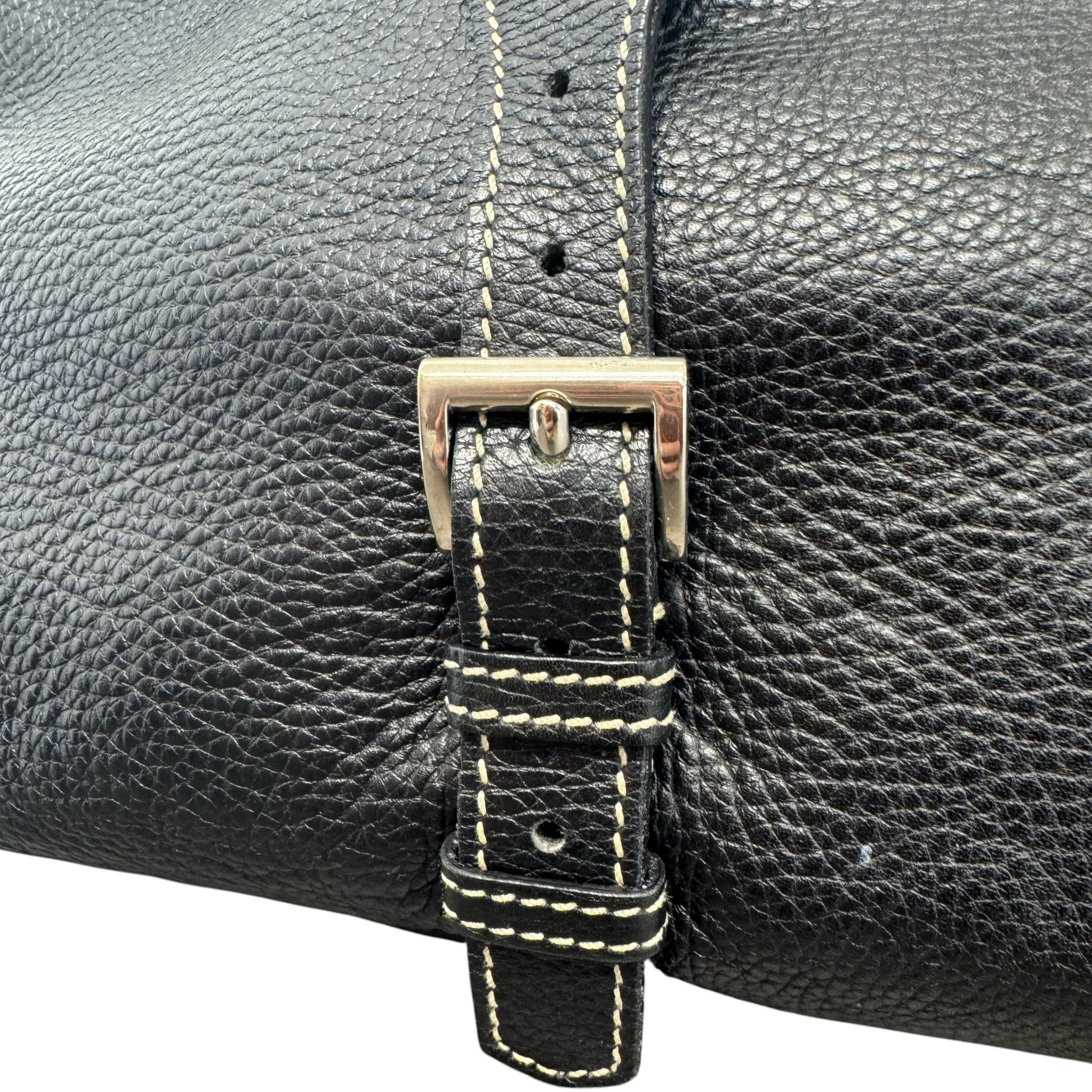 Women's Vitello Daino Life Moon Hobo Handbag Black - Image 8